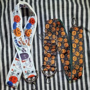 Hand Crafted Halloween Pumpkin Bag Strap With Spooky Paper Keychain Wristlet Fob